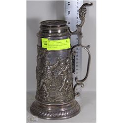 LARGE PEWTER ANTIQUE BEER STEIN 12"HIGH