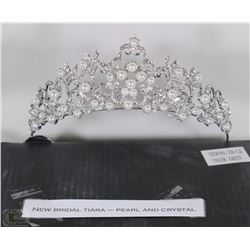 NEW BRIDAL TIARA WITH PEARL AND CRYSTAL