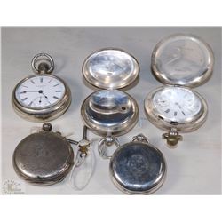 COLLECTION OF SILVER POCKET WATCHES + CASES