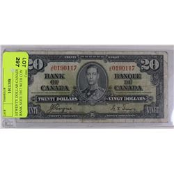 I)TWENTY DOLLAR CANADIAN BANK NOTE 1937 WITH COYNE