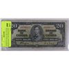Image 1 : I)TWENTY DOLLAR CANADIAN BANK NOTE 1937 WITH COYNE