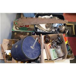 PALLET WITH ESTATE ANTIQUES INCL. WOODEN DRILL,