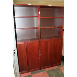 PAIR OF WOOD 2 DOOR CABINET/SHELVES