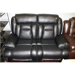 NEW BLACK PERFORATED LEATHERETTE RECLINING LOVE