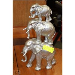 3 SILVER COLORED ELEPHANT STATUE