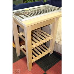 PINE WOOD KITCHEN ISLAND W/ 2 BOTTOM SHELVES