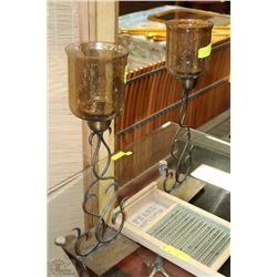 PAIR OF WROUGHT IRON BASE CANDLE HOLDERS