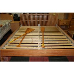 KINGSIZE WOOD FRAMED BED WITH NIGHT TABLE