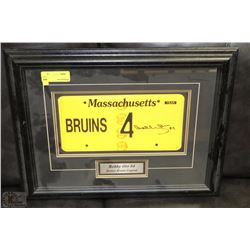 BOBBY ORR MASSACHUSETTES #4 SIGNED + FRAMED PLATE
