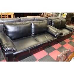 NEW BLACK LEATHERETTE WITH WHITE STITCHING SOFA