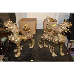PAIR OF BRONZE FOO DOG STATUES  20" LONGX21"HIGH