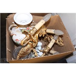 ESTATE BOX WITH WATER PITCHER, VASE(CRACKED), ETC.