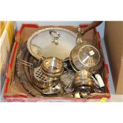 FLAT WITH ASSORTED SILVER PLATED & PEWTER ITEMS