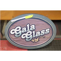 CARVED WOODEN SIGN "GALA GLASS" 23.5"X18"