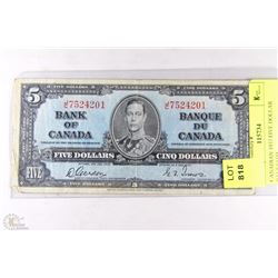 CANADIAN 1937 FIVE DOLLAR BANKNOTE