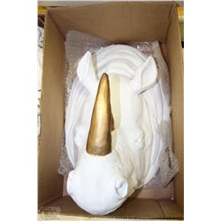 LARGE PLASTER FAUX RHINO HEAD WALL  ART