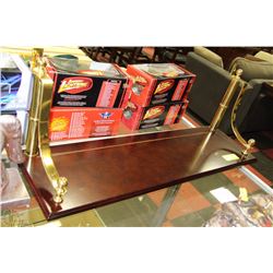 BRASS AND WOOD HANGING WALL SHELF