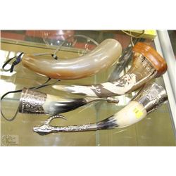 COLLECTION OF 4 DECORATIVE BULL HORNS- ONE IS
