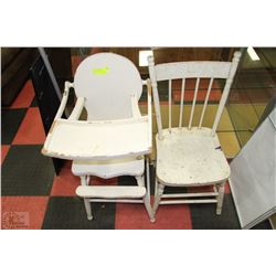 PAINTED WHITE HIGH CHAIR & SIDE CHAIR