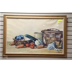 FRAMED 1979 BRUU ARTWORK OF VEGGIES AND A BASKET