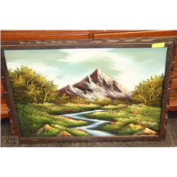 VINTAGE WOODEN FRAMED OIL ON CANVAS PICTURE