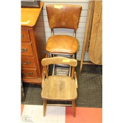 CHAIR WITH BUILT IN FOOT REST AND WOODEN CHILDS