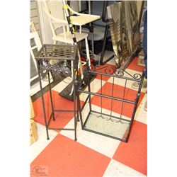 28" BLACK WROUGHT IRON PLANT STAND & BLACK METAL