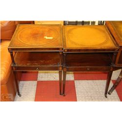 SET OF 2  LEATHER INLAID SIDE TABLE