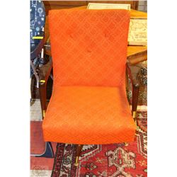 VINTAGE ORANGE FABRIC WITH WOOD ARMS CHAIR