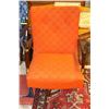 Image 1 : VINTAGE ORANGE FABRIC WITH WOOD ARMS CHAIR