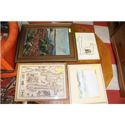 4 PICTURES INCLUDING FRAMED WATERCOLOR BY