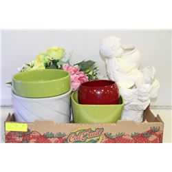 7 GLAZED POT PLANTERS WITH CHERUBS DESIGN ON 2