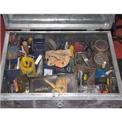 STEEL LOCKABLE BOX FULL MISC TOOLS &