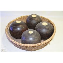 VINTAGE WOODEN LAWN BOWLING BALLS WITH AEC