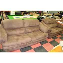 BROWN MICROFIBRE SOFA AND LOVE SEAT