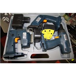 DRILL, JIGSAW, SANDER COMBO WITH BATTERY IN CASE