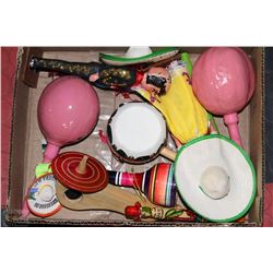LOT OF ASSORTED MEXICAN MUSICAL INSTRUMENTS +DOLLS