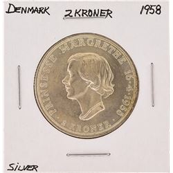 1958 2 Kroner Denmark Silver Coin