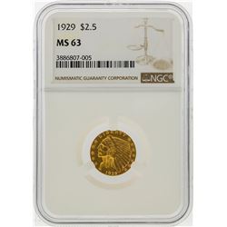1929 $2 1/2 Indian Head Quarter Eagle Gold Coin NGC MS63