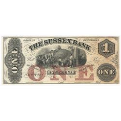 1800s $1 The Sussex Bank Obsolete Bank Note CU
