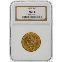 1901 $10 Liberty Head Gold Coin NGC Graded MS62
