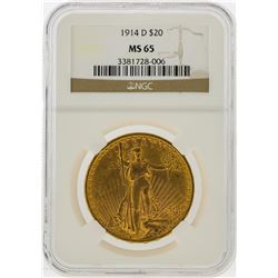 1914-D $20 St. Gaudens Double Eagle Gold Coin NGC MS65