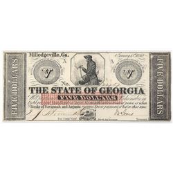 1862 $5 The State of Georgia Obsolete Bank Note
