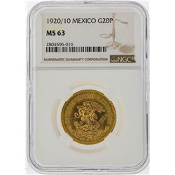 1920/10 20 Pesos Mexico Gold Coin NGC Graded MS63