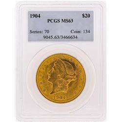1904 $20 Liberty Head Double Eagle Gold Coin PCGS Graded MS63