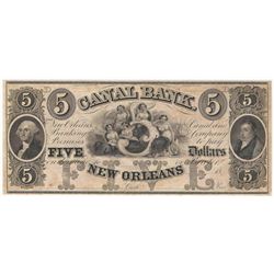 1800s $5 Canal Bank New Orleans Obsolete Note