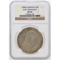 1908-D Germany 5M Saxe-Meiningen Coin NGC Graded AU55
