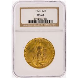 1924 $20 St. Gaudens Double Eagle Gold Coin PCGS MS64