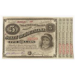 1875/8 $5 State of Louisiana Baby Bond Obsolete Note