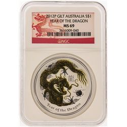 2012P Gilt $1 Australia Year of the Dragon Silver Coin NGC MS69